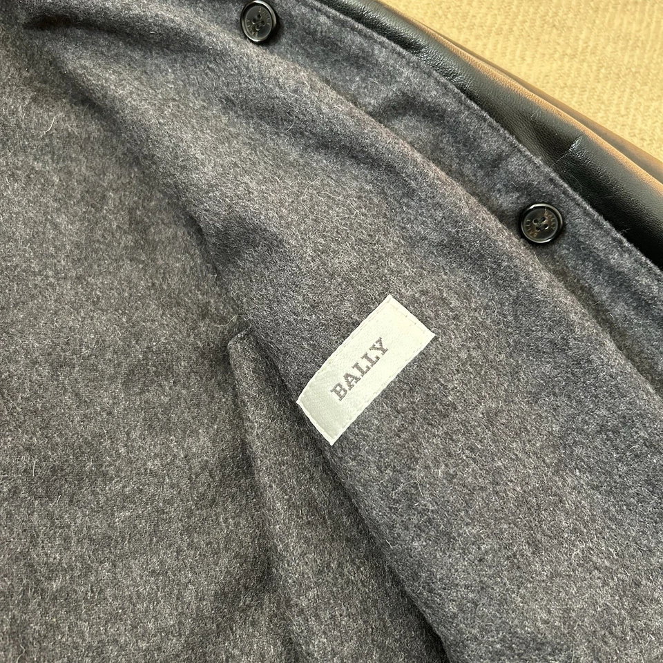 Vintage Bally Black Leather Duster Long Coat With Wool Liner Jacket 44 - Image 4 of 4