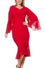 Antthony Women's Ruffled Sleeve Midi Dress True Red