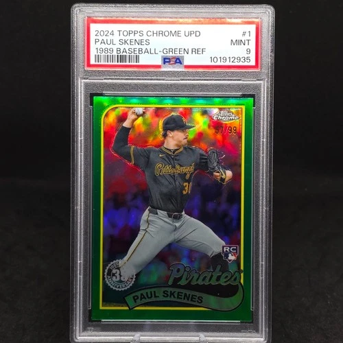 2024 Topps Chrome Update PAUL SKENES 1989 Basebeall Green /99 #1 PSA 9