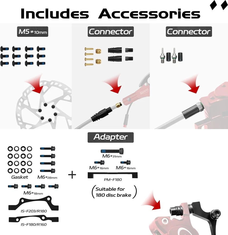 Juego de frenos de disco hidráulicos EBike 2 pistones 2 pines delantero trasero 180 mm 2300/2300 mm cable Foto 4 de 4