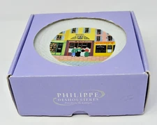 Vtg. Philippe Deshoulieres France 6 CANAPE PLATES Merchant Row Storefronts NIB