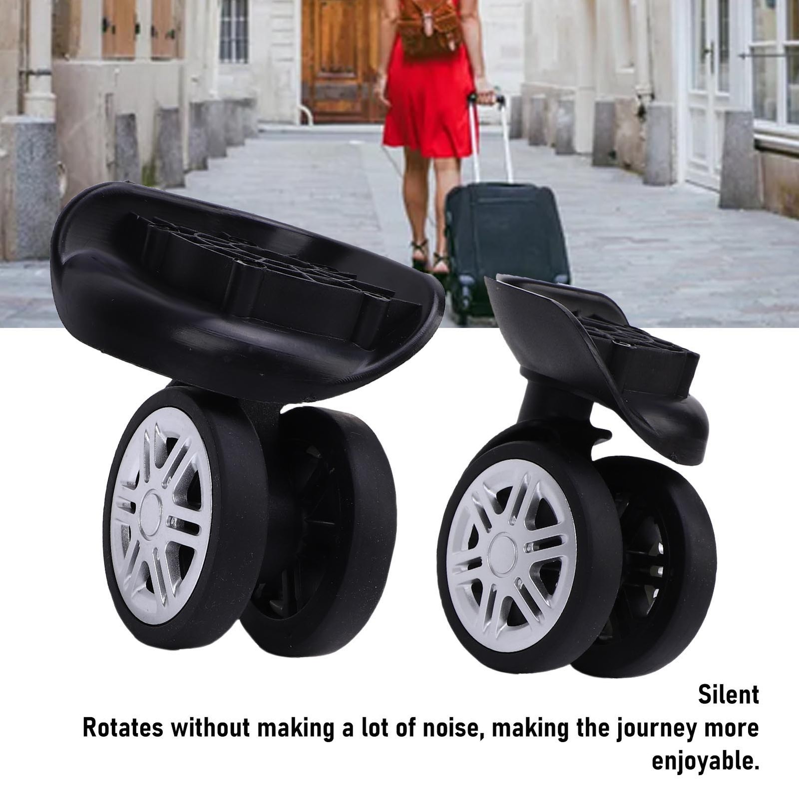 2pcs Luggage Suitcase Wheels Black Universal Rotation Quiet Double Row Caster ;;