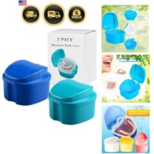 Denture Bath Box Cup, Complete Clean Care for Dentures, Clear Braces, Mouth G...