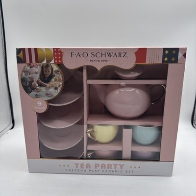 FAO Schwarz  Tea Party 9-Piece Ceramic Set New 2020 Pastel Pink