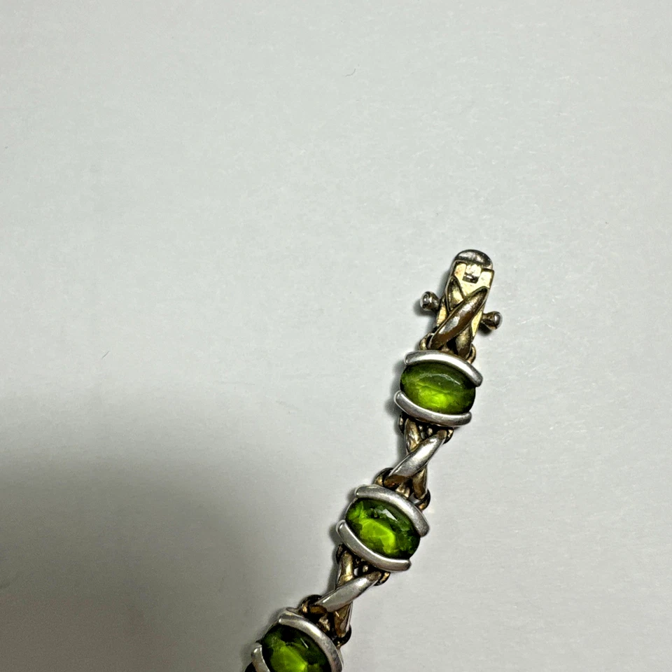 "Brazalete de tenis vintage de plata de ley con peridoto verde natural de 7,25""" Foto 3 de 4