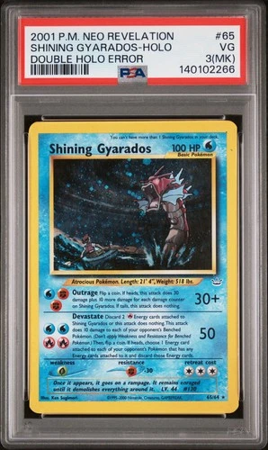 2001 POKEMON NEO REVELATION DOUBLE HOLO ERR #65 SHINING GYARADOS-HOLO PSA 3 MK