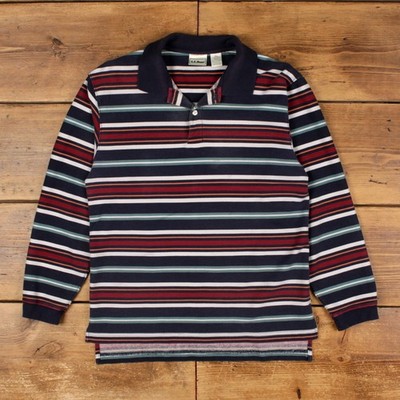 Vintage L L. Bean Poloshirt S Herren 90er blau gestreift Langarm Kragen