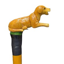Handcrafted Wooden Walking Stick Cane Golden Retriever Lab Dog 39" Vintage