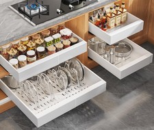 4Pack Expandable Pull Out Cabinet Organizer 21"Deep with Raising Pad for Fram...