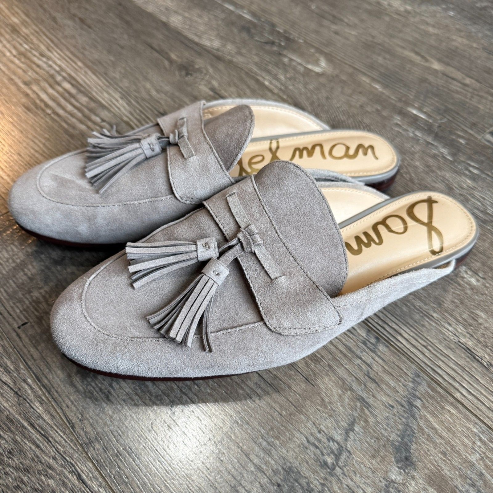 Sam Edelman Paris Mules Suede Double Tassel Slip On Flat Loafer Dove Gray 9