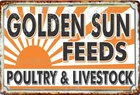 Golden Sun Feeds Poultry Vintage Advertising All Metal Tin Sign up to 12x18