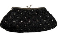 New NWOT Beaded Black Evening Bag Clutch Purse With Rhinestones