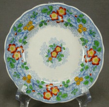 Ridgway 629 Hand Colored Floral Blue Transferware 6 1/8 Inch Plate C. 1838-1845