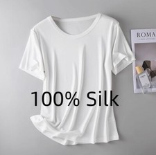 Women 100 Mulberry Silk Short Sleeve Crew Neck Top Shirt Blouse T-shirt Black