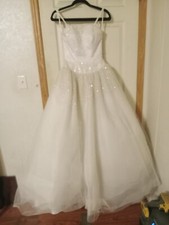 Oleg Cassini, Wedding Dress, Pearl w Crystal Sequins, Full Tulle Skirt, Size 2