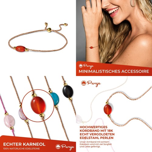PURAJA Edelstein Armband Damen | Mit 18k echt vergoldeten Edelstahl Perlen - Bild 8 von 9