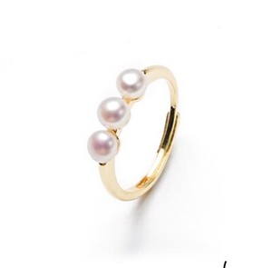 Authentic 5-6mm Cultured White round flat Pearl ring 18k gold plated NIB free shipping