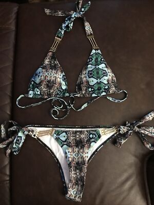 Marble Pattern Bikini   With Gold Chains. Size M