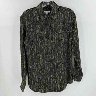 Equipment Femme Silk Button Front Top Blouse Sz XS Black Spotted Printed Pockets