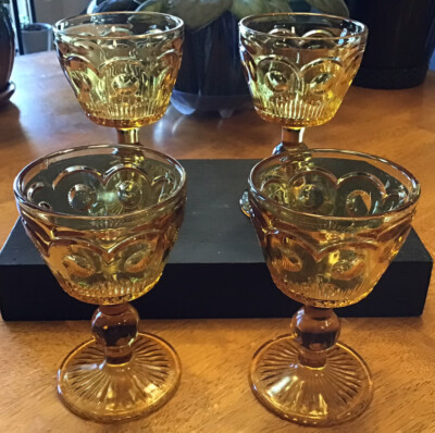 Vtg Bartlett & Collins Sherbet Champagne Wine Glass 6 oz. Amber Manhattan Set 4