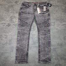 ROCK REVIVAL Mike Biker Tapered Distressed Jeans Mens Size 34x34 Grey Black