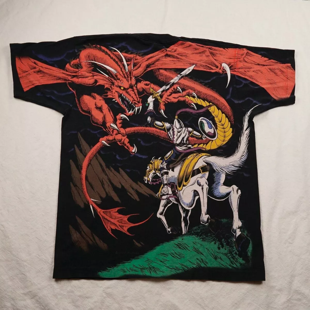 VINTAGE LIQUID BLUE DRAGON T SHIRT Adult Extra Large All Over Print D&D MTG 90s