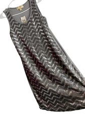 NWT Michael Kors Womens Sequin Chevron Tank Dress Gray Size M 200 Metalic 8474