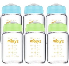 6Pk Glass Breast Milk Storage Bottles For Feeding  Freezing Milk-Blue  Green