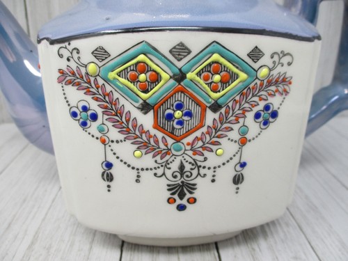 Vintage Lusterware Hand Painted 5 Cup Tea Pot Cream and Blue - Picture 2 of 14