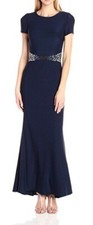JS Boutique Women's Short Sleeve Jersey Gown W/Beaded Embellishment at Waist