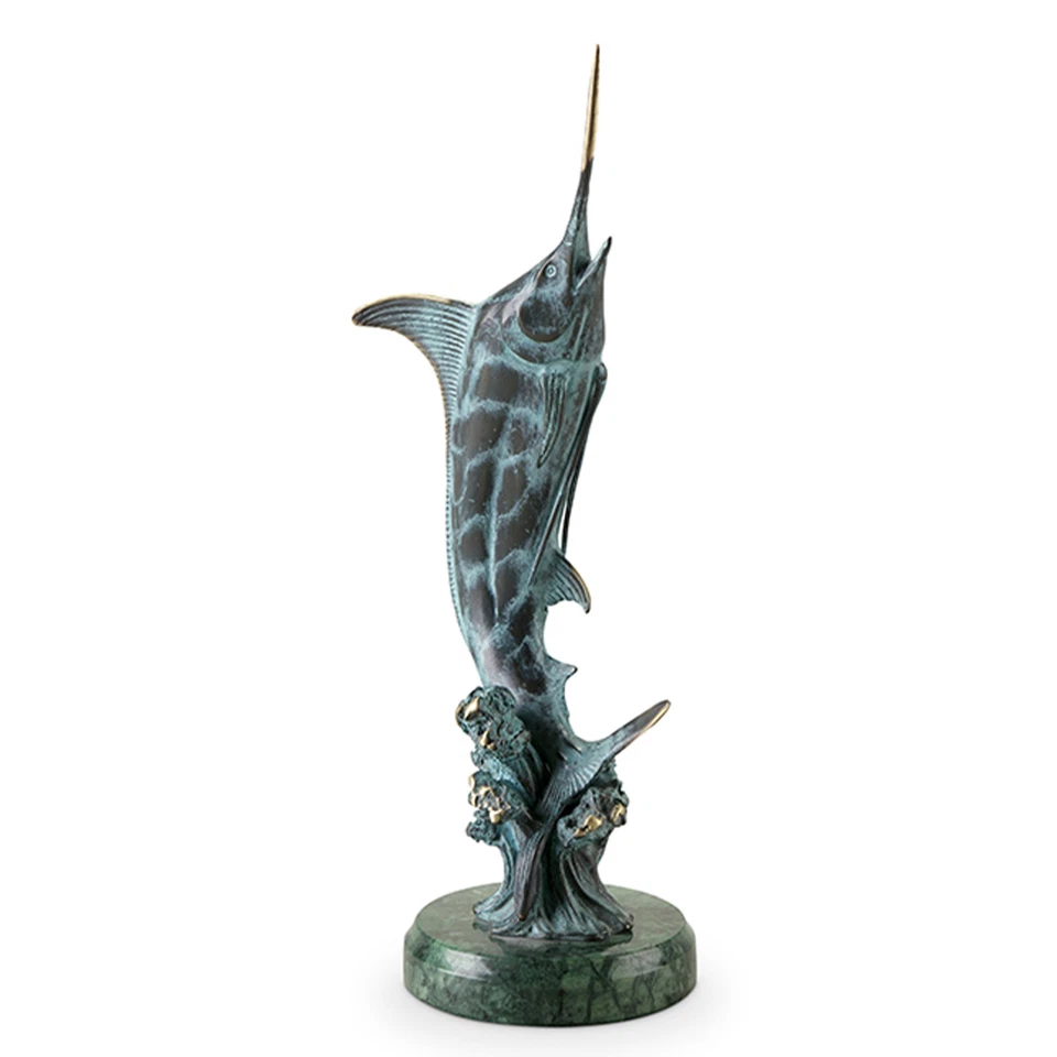 Escultura de Caza Marlín Latón Pez Estatua Base de Mármol Costera ~ SPI Home 30816 Foto 4 de 4