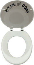 TOILET SEAT ROUND REGULAR SOLID WOOD WHITE FINISH READS PUT ME DOWN COVER