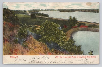 View East From Water Works Rock River Scenery Illinois Postcard