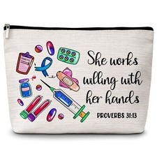 Nurses Makeup Bags, She Works Willing With Her Hands Cosmetic Bag, Christian ...
