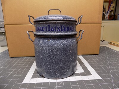 Rare Granite Enamelware Quaker Oats Oatmeal Cooker