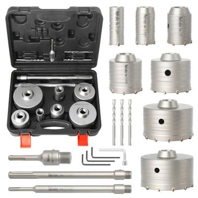 17PCS Concrete Hole Saw Kit with SDS Plus & Max Shank, Kit Size 30 40 50 65 8...