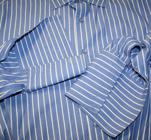 ROAR Men's Shirt French Cuff Blue w/White Stripes L/S Poplin Spread Collar MINT - Picture 3 of 8