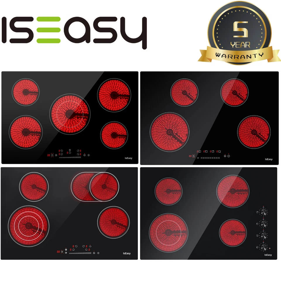 ISEAY Electric Cooktop 4 Burner Cooktop Stove Top 30in Built In Countertop Glass Black