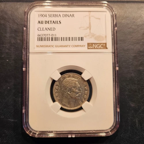 SERBIA 1 DINAR 1904 NGC AU DETAILS