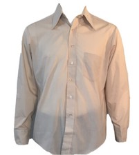 Vintage 80s Kmart Men's Permanent Press Shirt Button Up Sheer Light Tan Medium