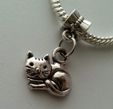 Cat Animal Dangle Charm Beads Fit European Style Bracelet or Lobster Clasp