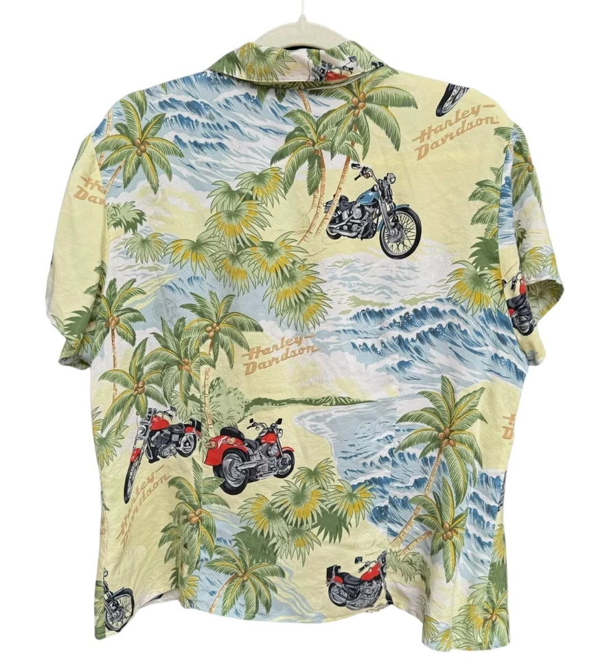 Camisa hawaiana Harley Davidson x Tori Richards de colección para mujer XL 100 % seda motociclista Foto 2 de 4