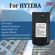 Li-ion Battery for Hytera Radios BL2001, BL1204, TC-610, TC-618, 7.4V 2000mAh
