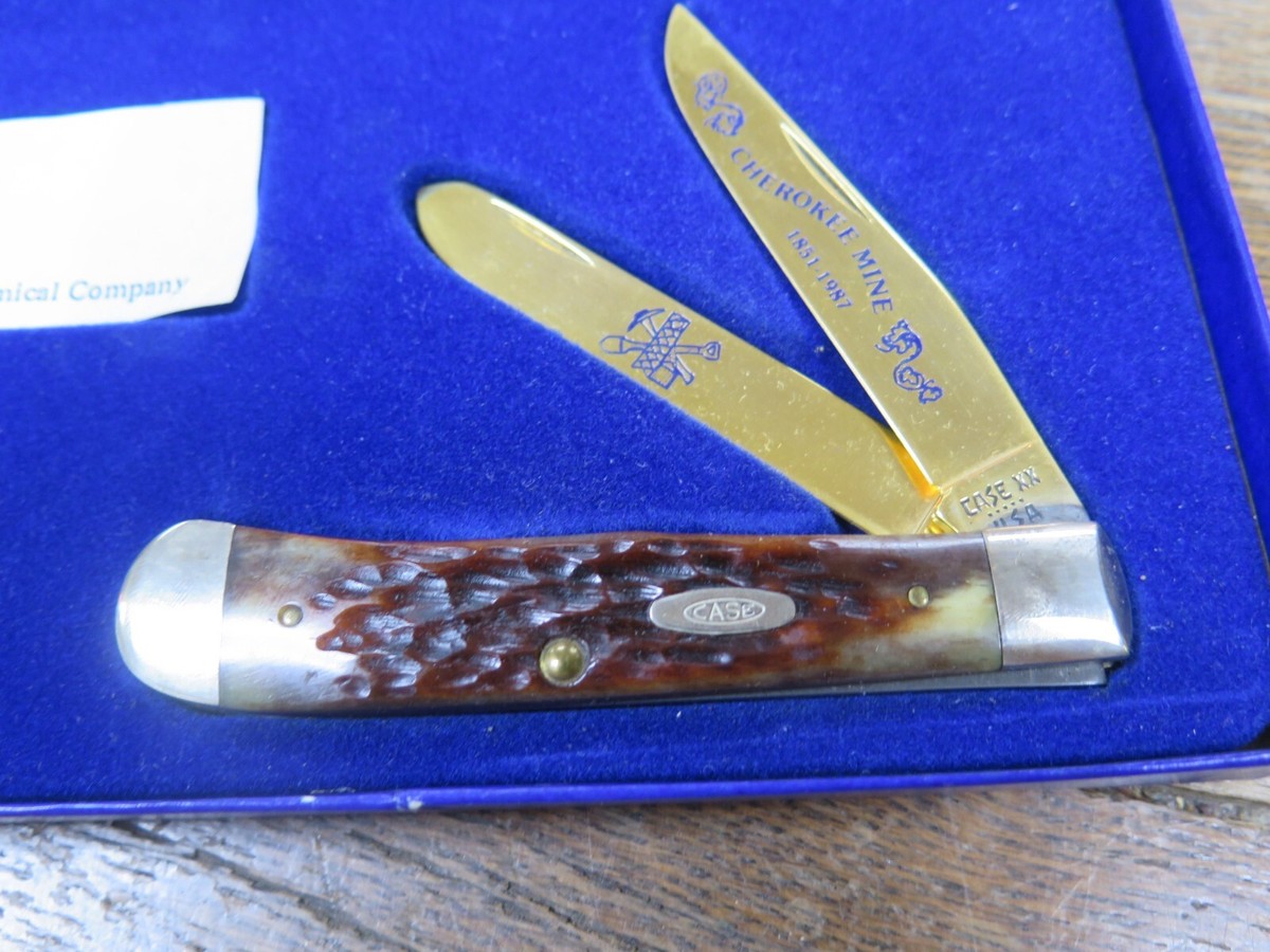 RARE 1980S Case XX 5 DOT 6254 Gold Blade CHEROKEE MINE 1851-1987
