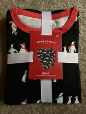 NWT kids sz 10 2pc top bottom pajama set wondershop penguins family blue winter