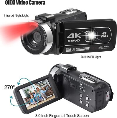 Video Camera 4K Camcorder WiFi 48MP Vlogging Camera for YouTube