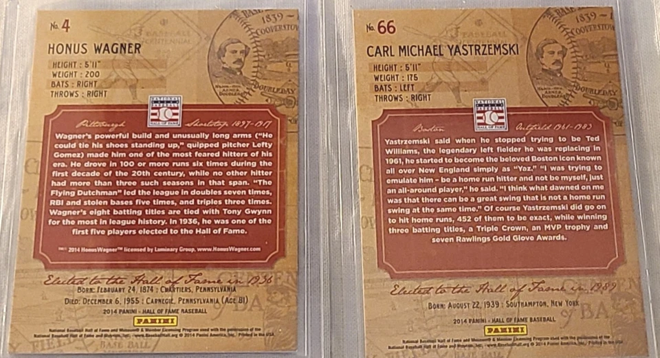 Lote de 2 2014 Panini Salón de la Fama #/75 Honus Wagner Carl Yas Silver Parallel SP Foto 2 de 2
