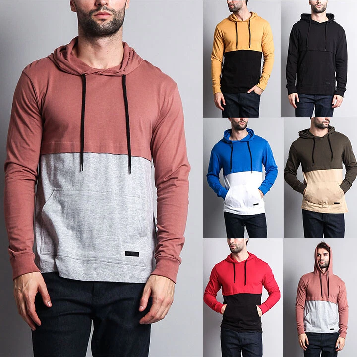 Men's Long Sleeve Color Block Kangaroo Pocket Hoodie T-shirts  -17391-1094-FF8G