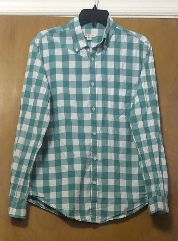 Men’s Merona Button Down Pocket Checkered Stretch L/S Casual Shirt Size M