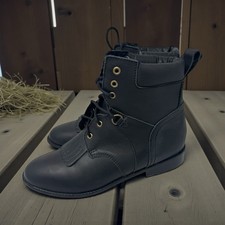VINTAGE Y2K ACME MAGIC BLACK LEATHER GOTH FRINGE LACE-UP ANKLE BOOTS 6.5